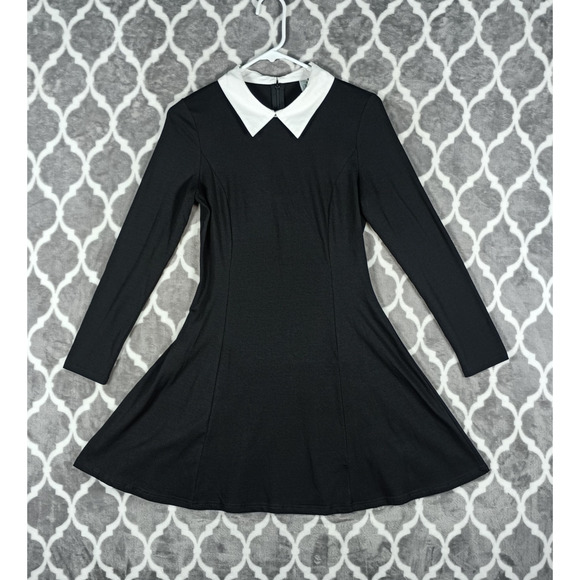 Aphratti Dresses & Skirts - Goth Wednesday Addams Style Black Dress‎ XS Long Sleeve Collared Aphratit